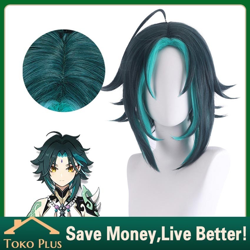 Wig Xiao Genshin Impact Rambut Palsu Halloween Pesta Cosplay Xiao Genshin Impact