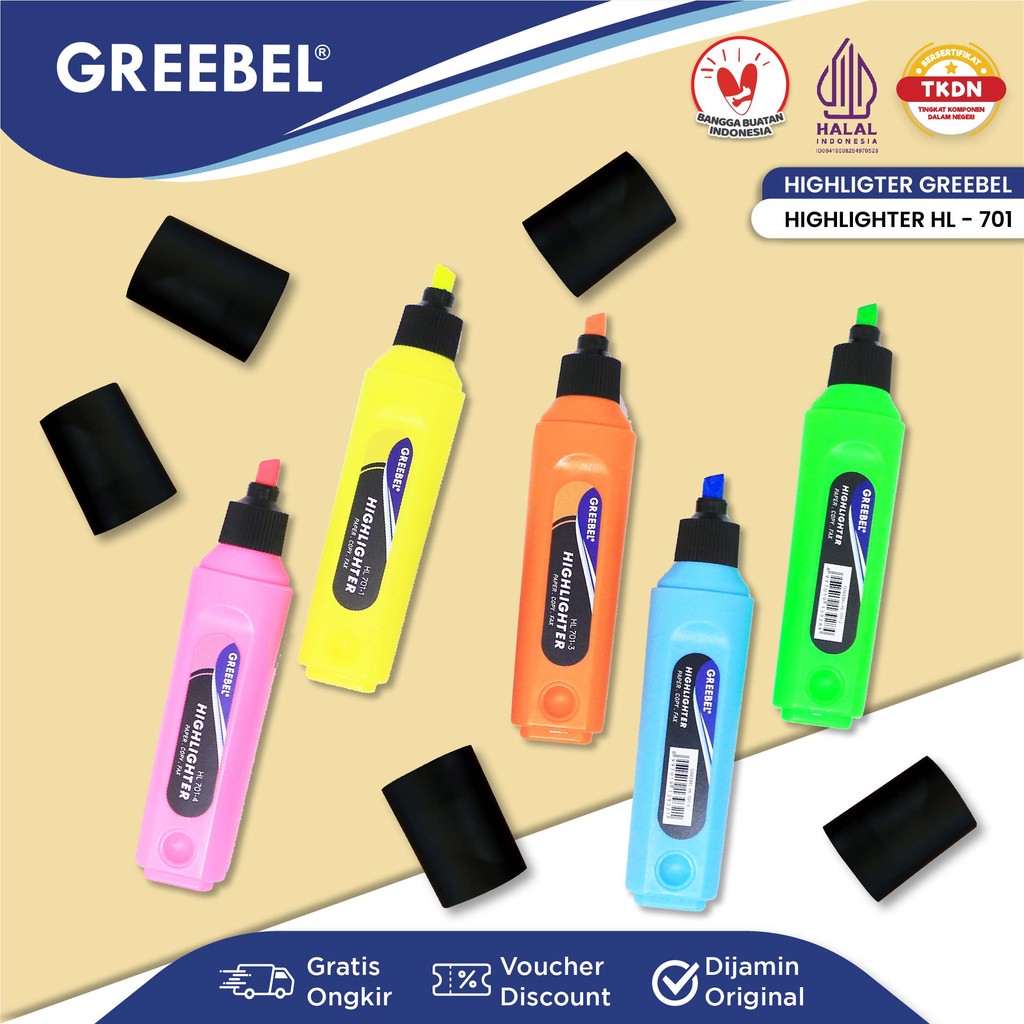 

GREEBEL Highlighter Pen (PCS) / Penanda Warna / Highlighter Marker / Highlighter Warna HL 701