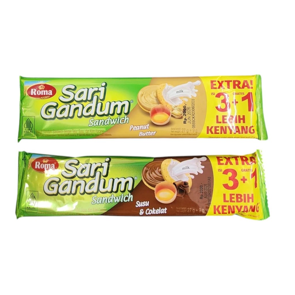 

ROMA BISKUIT SARI GANDUM SANDWICH SUSU COKLAT / PEANUT BUTTER 36 GRAM