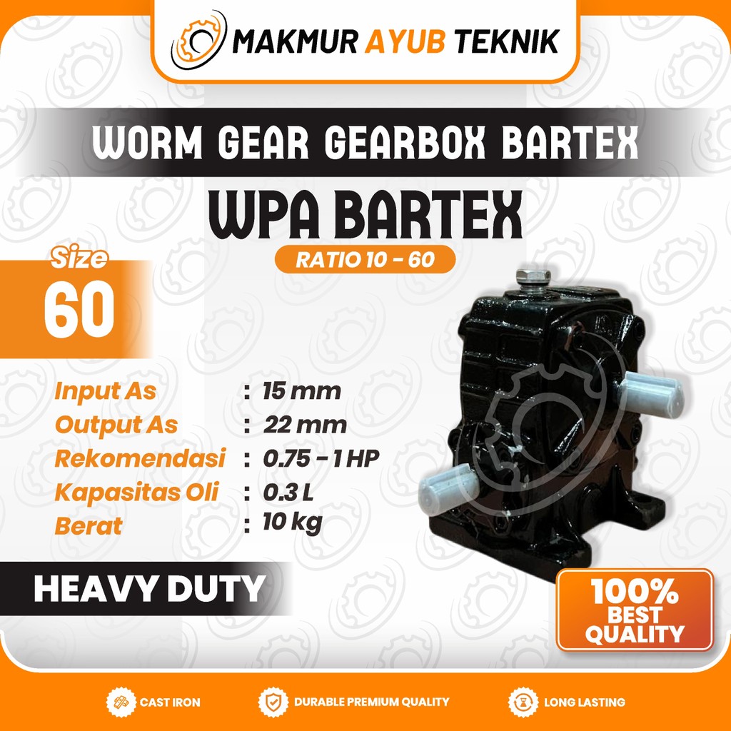 MAT | BARTEX Gearbox WPA Size 60 Ratio 10-60 Worm Gear Speed Reducer Gear Box