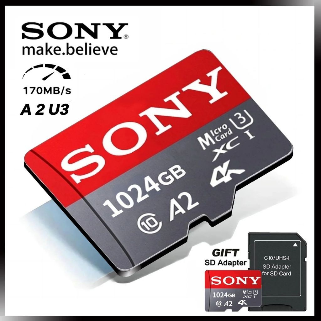 SONY Memory Card 32GB 64GB 128GB 256GB 512GB 1024GB Micro SD Card Class10 XC-1 Memory Card A1 100MB/