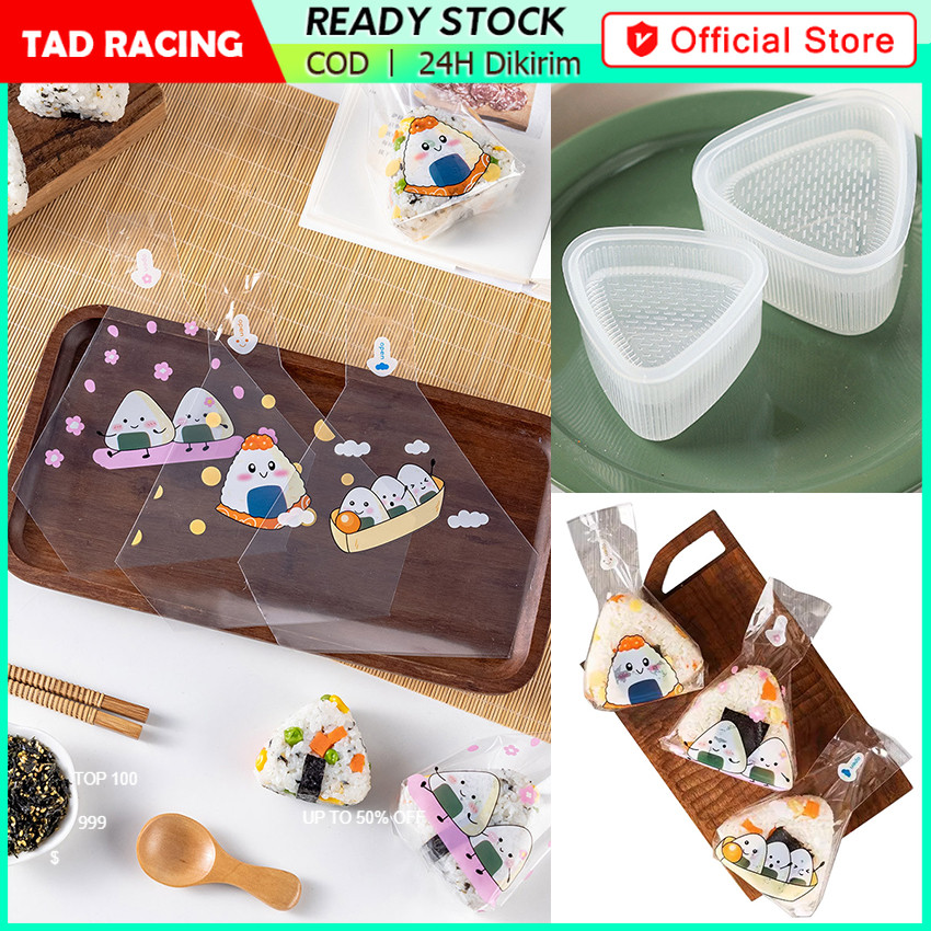 50Pcs Plastik Pembungkus Nasi Onigiri Roti Kue Bermotif Cetakan Onigiri Maker Besar &Kecil Isi 2 Set