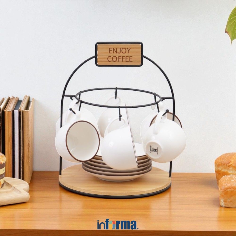 Informa Appetite Minna Cangkir & Saucer Porcelain Dengan Rak 220 ml Set 6 Pcs - Putih Tea Cup Coffee