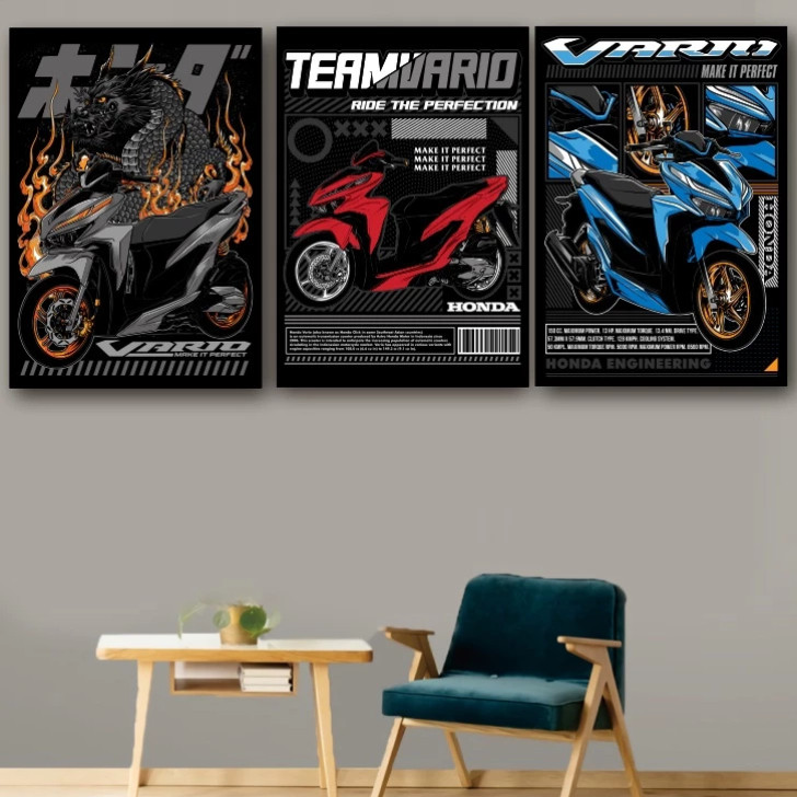 GILAN Poster Kayu Motor HONDA VARIO 160 150 Team Vario Racing Poster Dinding Keren Hiasan