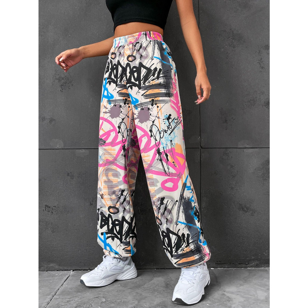 SAXCSHOP JOGGER PANTS GRAPHITY  PRINTING  CELANA PANJANG Y2K PRIA WANITA UKURAN JUMBO  PINK ABSTRAK