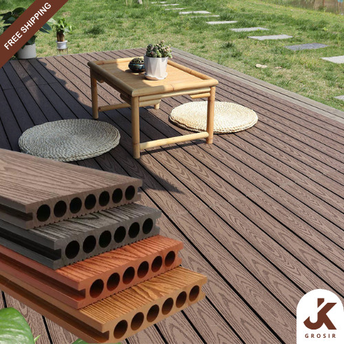 JK Decking WPC Outdoor Bulat 7 Lubang | Lantai Kayu Kolam Renang Teras | WPC Flooring Lantai Motif K
