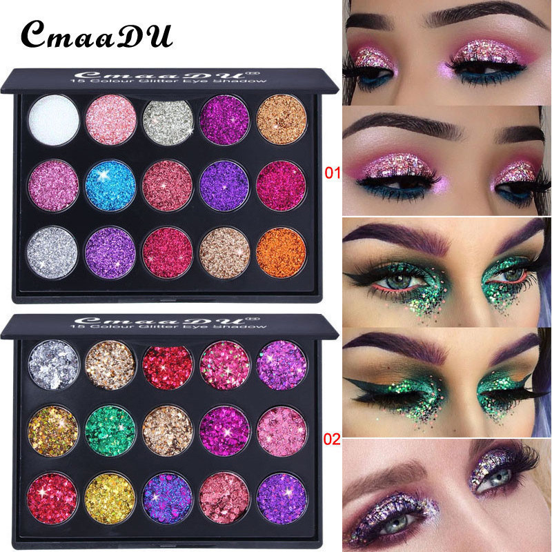cmaadu 15 Color Diamond Sequin Eyeshadow Palette Shiny Glitter Powder Highlight Eyeshadow Shiny Eyes