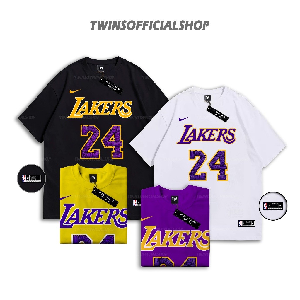 Kaos Basket Pria Wanita Baju NBA Tshirt Lakers Kobe Bryant Tshirt No 24 Kaos Basket Ungu Hitam