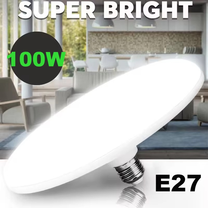 220V E27 Lampu LED Super Terang 20W 30W 40W 60W 100W UFO Lampu LED Lampu Meja Penerangan Putih Hanga