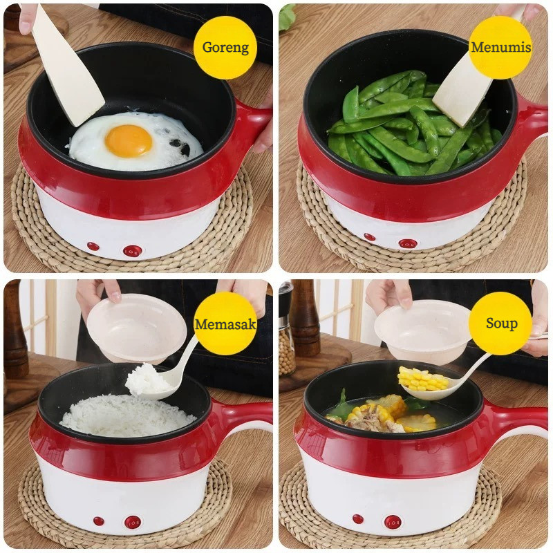 (COD)Panci Listrik Serbaguna | Panci Listrik Low Watt | Kompor Listrik Multifungsi Asrama 1.2 Liter