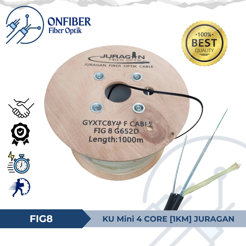 Kabel FO 4 Core Fig8 1KM | KU 4 Core Fig8 G652D Kabel FO Bulat 4Core Figure8 1000meter merk JURAGAN 