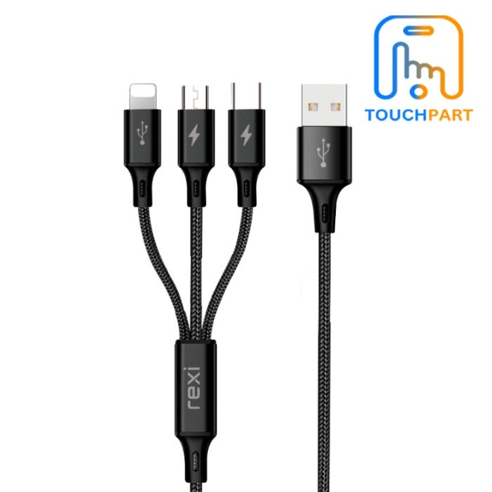 Kabel Data Rexi KD01-T 3-In-1 (Micro, Type-C , Lightning) Double Press 120 CM LENGTH KD01-T Cable