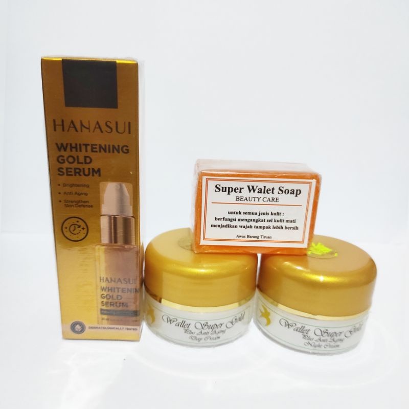 Paket cream walet super gold tanpa anti iritasi  plus serum gold hanasui - paket walet gold 4 in 1 p