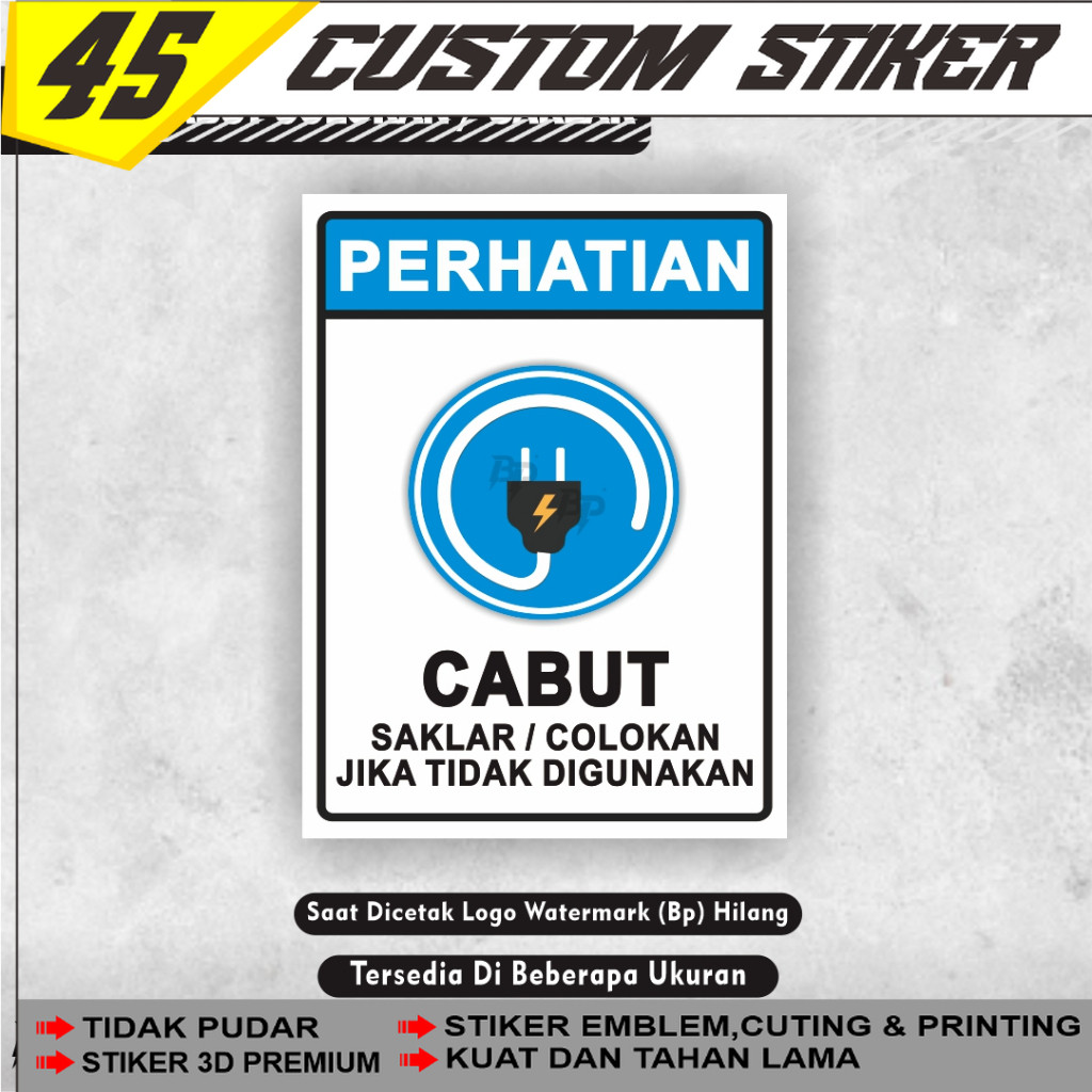 Stiker Cabut Colokan Listrik / Sticker Lepas Kabel Listrik / Stiker Steker Listrik / Stiker Cabut  S