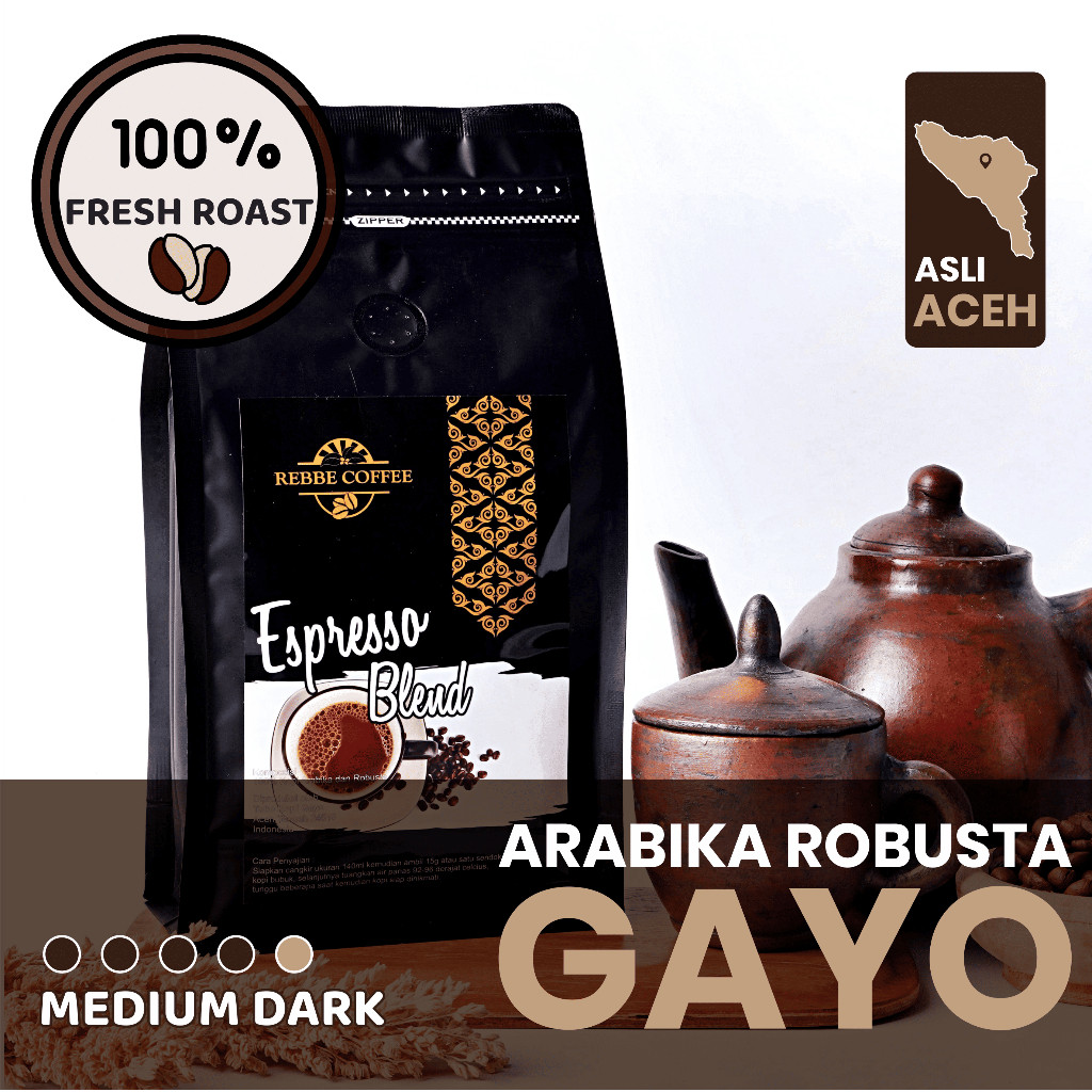 Kopi Gayo Aceh Arabika Robusta Blend, Medium Dark Roast – Bold & Aromatik | Espresso Blend Gold