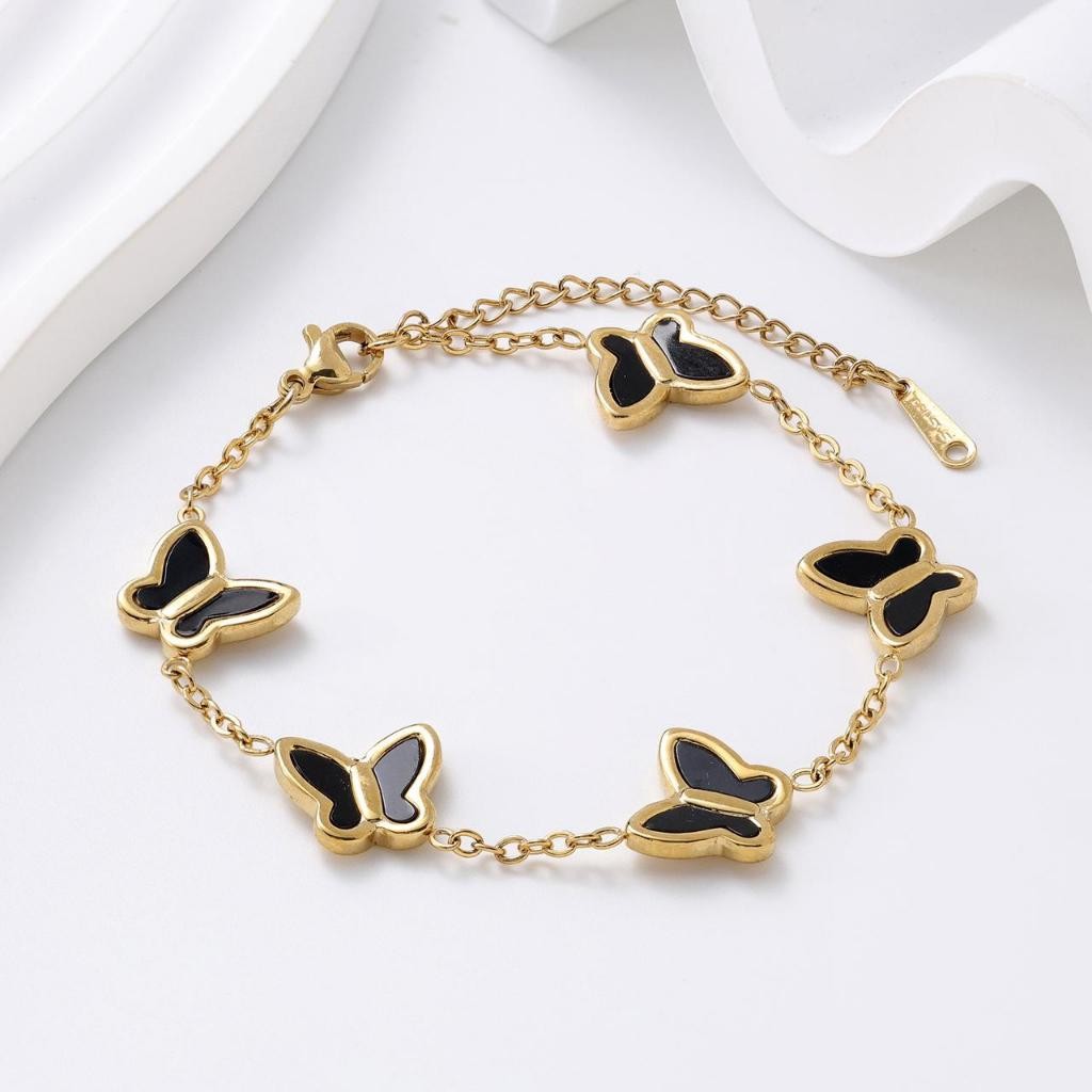 Gelang Rantai Tangan Wanita Kupu Hitam Terbaru - Gelang Titanium Wanita Model Kupu hitam