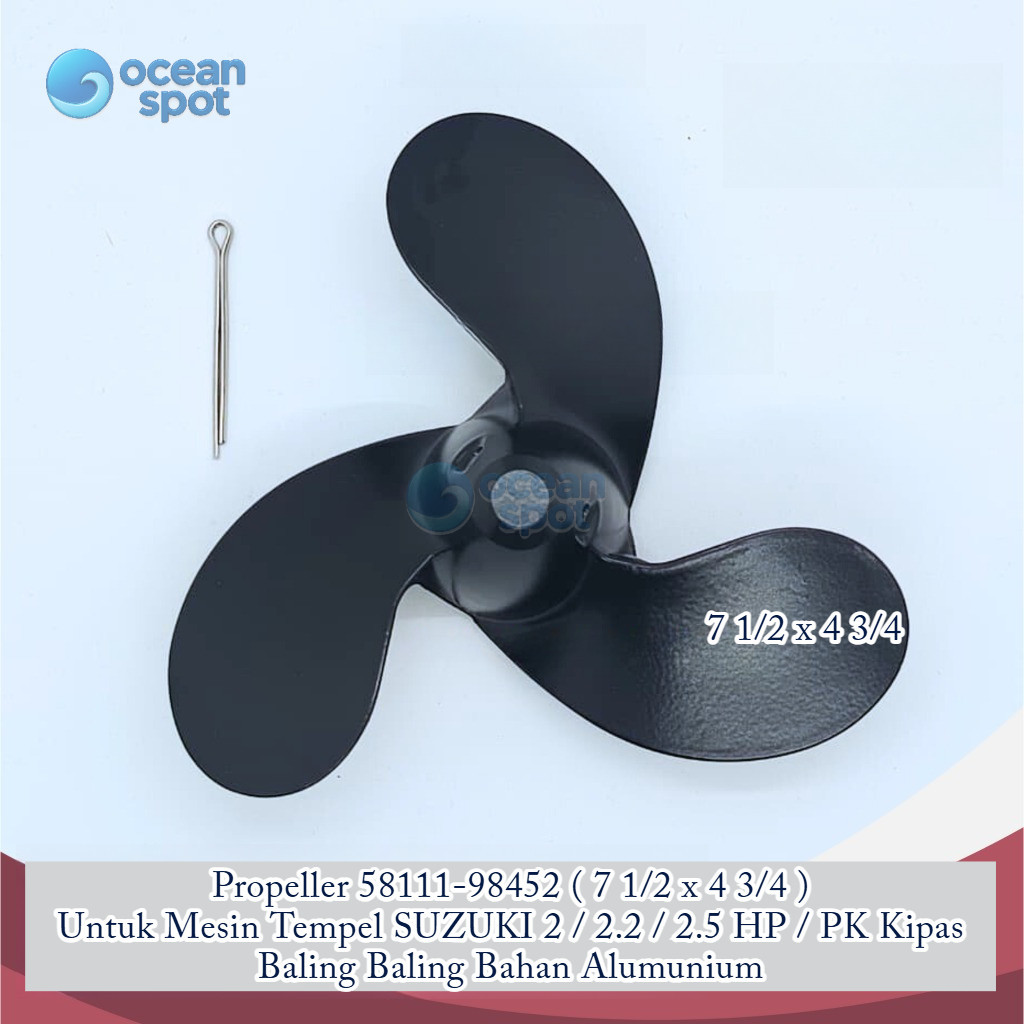 Propeller 58111-98452 ( 7 1/2 x 4 3/4 ) Mesin Tempel SUZUKI 2 / 2.2 / 2.5 HP /PK Kipas Baling-Baling