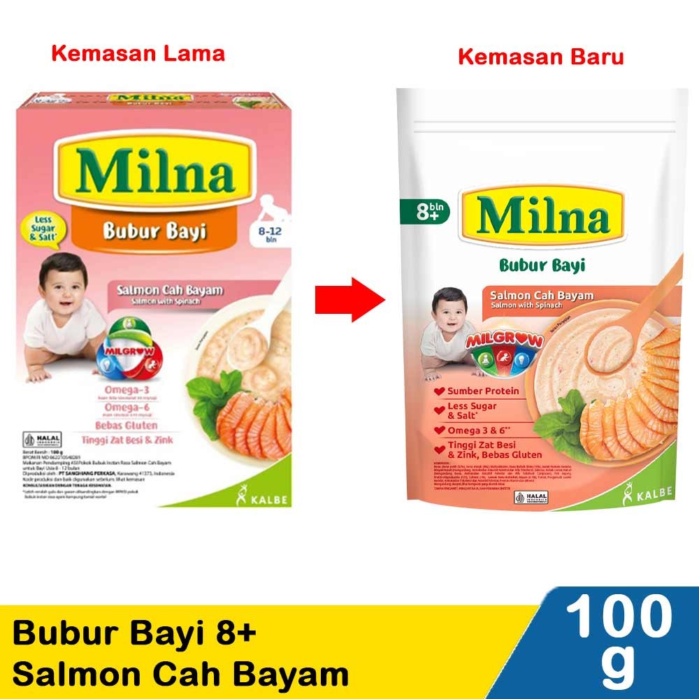 Milna Bubur Bayi 8+ Salmon Cah Bayam 100G