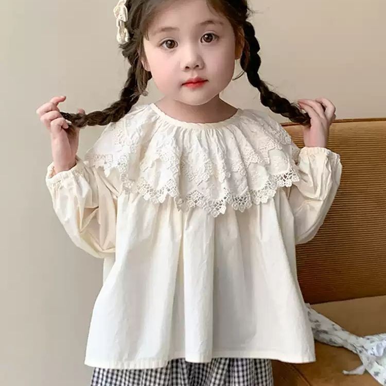 Okids COD Atasan Kerah Renda Baru Untuk Anak Perempuan, Kemeja Bawahan Kasual