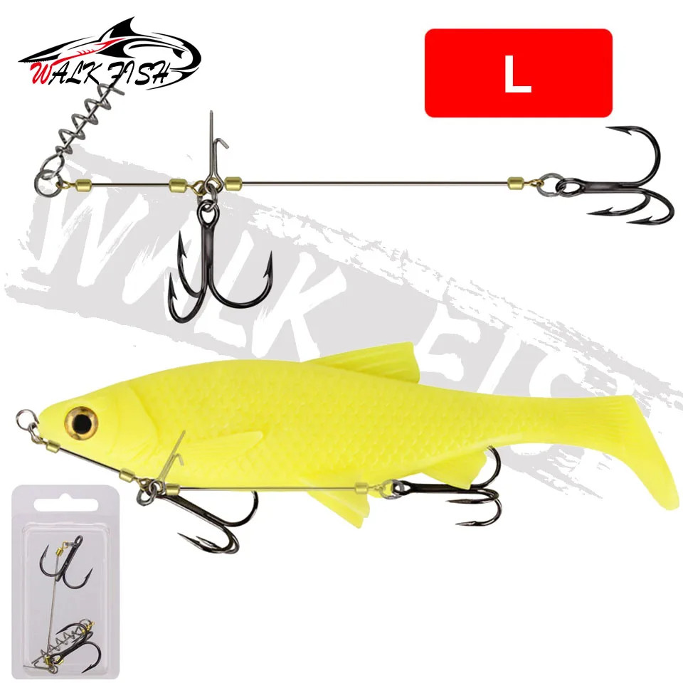 WALK FISH Stinger Fishing Rig Hook for Big Shad Center Pin Screw Connector Pike Bass Per Bait Barbed