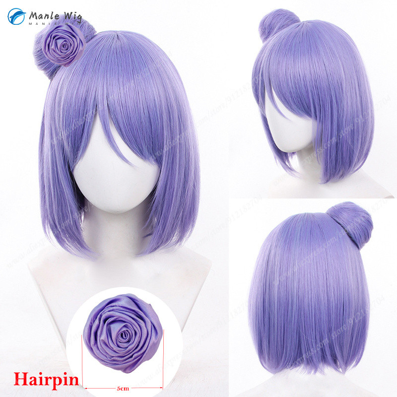 Anime Cosplay Wig Purple 35cm Cosplay Anime Wig With Headwear Hair Heat Resistant Hair Halloween + F