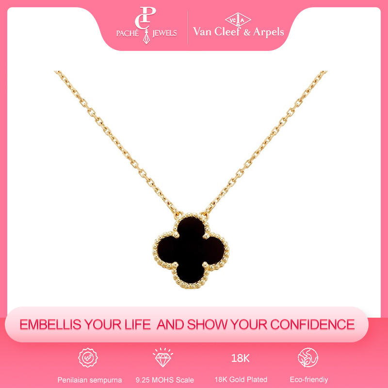 [100% Original]perhiasan "Kalung Emas Bermutiara Van Cleef & Arpels Alhambra - Daun Empat Elegan"