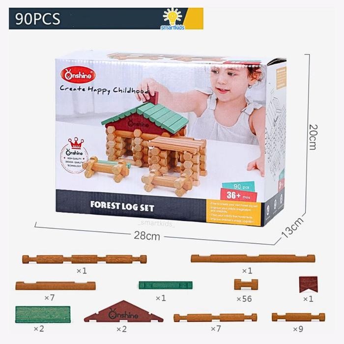 Mainan Forest Wood Kayu Pinus Balok Brick DIY Susun Rakit Menyusun Rumah Beragam Bentuk Bangunan Puz