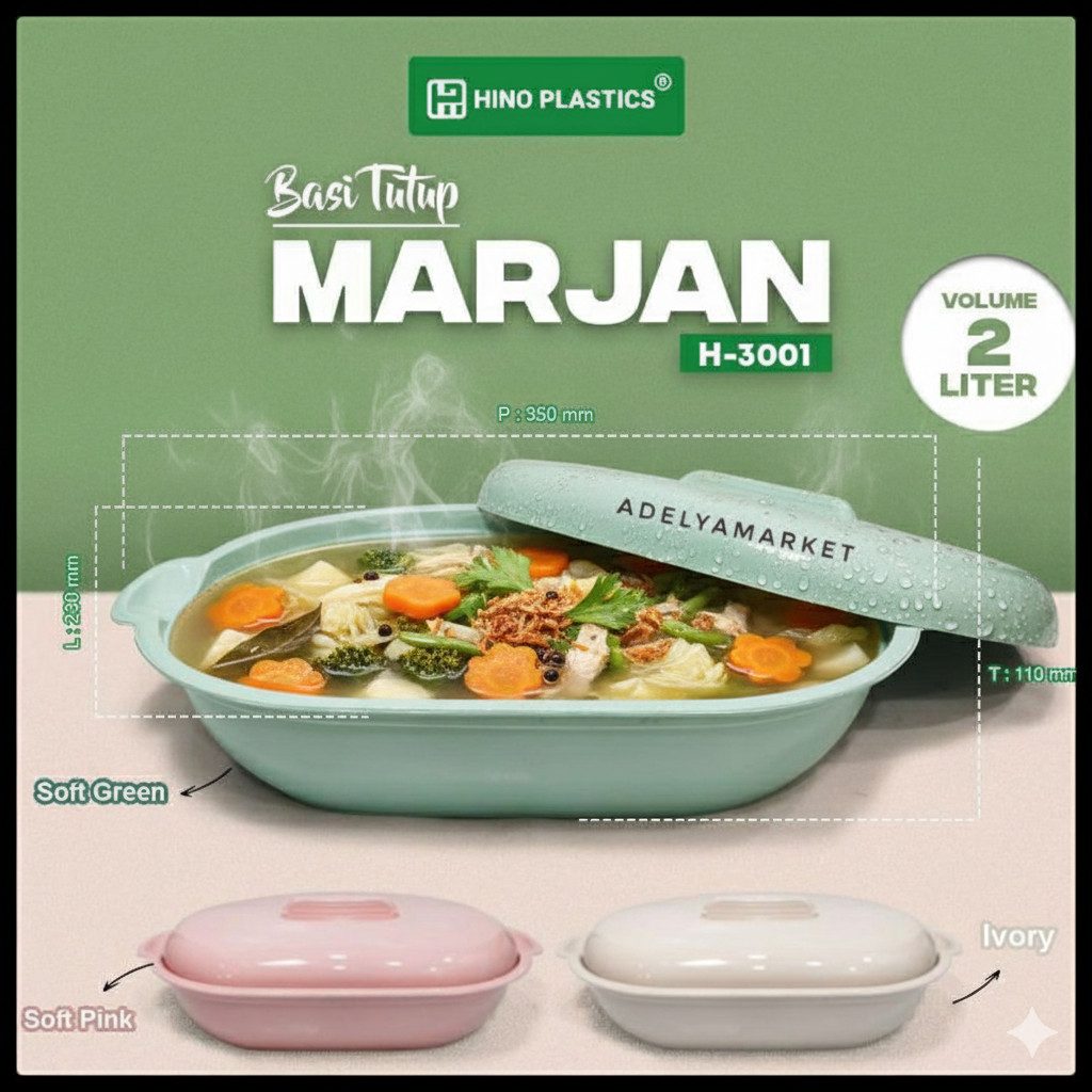 4 PCS Wadah Sayur Set +Tutup Basi Marjan 3121 Clio Plastik Oval Jumbo Tebal Baskom Sayur Estetic