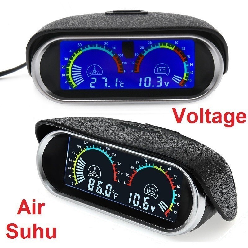 Voltmeter Universal 2 in 1 12V/24V LCD Motor Mobil Digital Horizontal Gauge Water Temperature