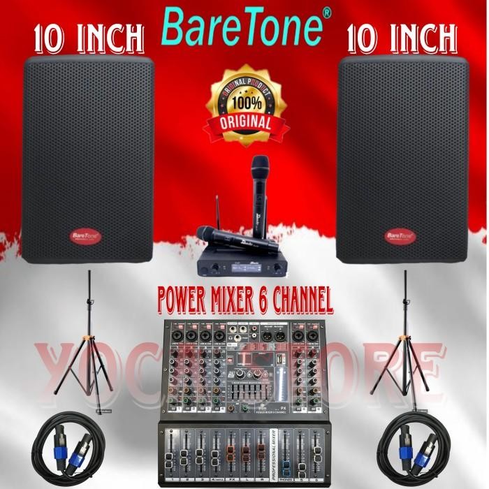 Paket Karaoke Baretone 10 Inch MAX10HW Upgrade Power Mixer 6 Channel