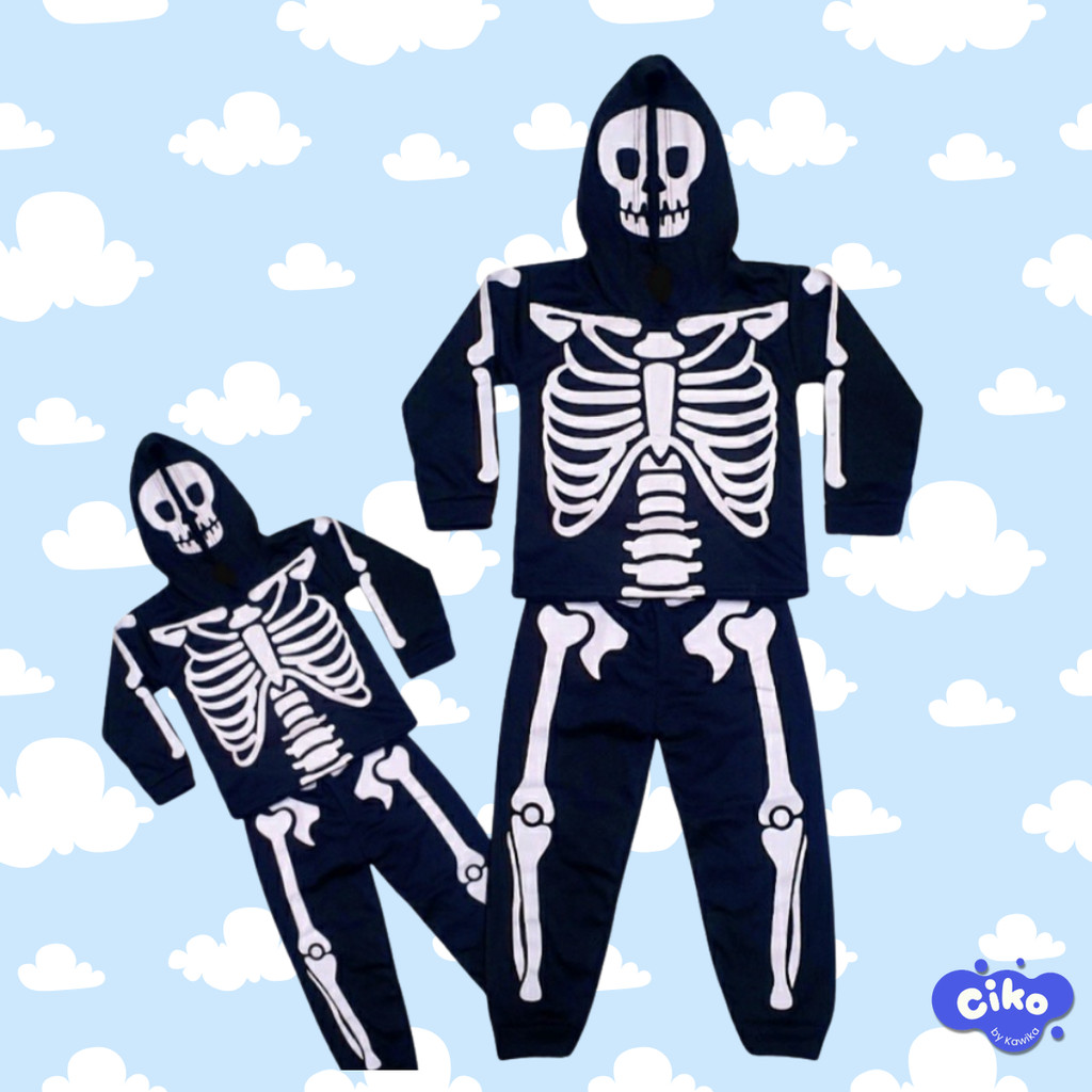 [CIKO] Kostum Halloween Anak Sweater Setelan Hoodie Tengkorak Halloween Karnaval Anak Usia 2-10 Tahu