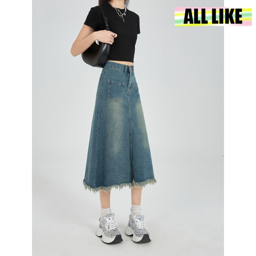 【All Like】Rok Denim Wanita Fashion / Rok Fishtail Wanita / Rok Korea Denim / Rok Panjang Wanita / Ro