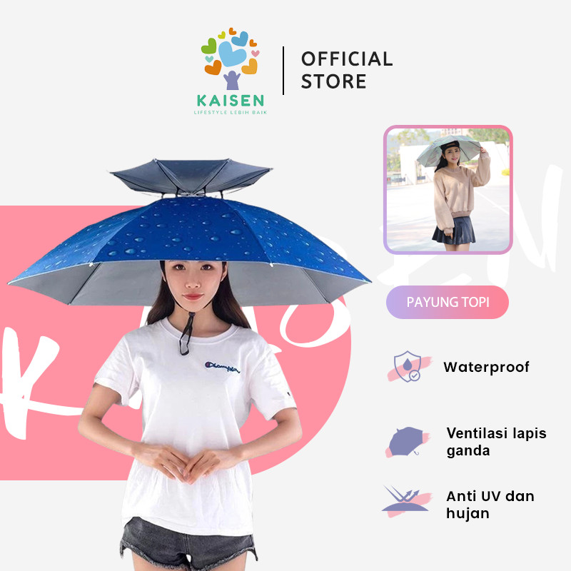 KAISEN Payung Topi Ukuran Diameter 95 Cm Topi Payung Mancing Hiking Outdoor Payung Kepala Besar