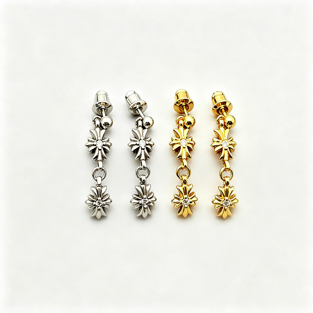 Anting Bunga Lintas Ganda Berlian Emas Anting Stud Anting Lintas Anting Pria