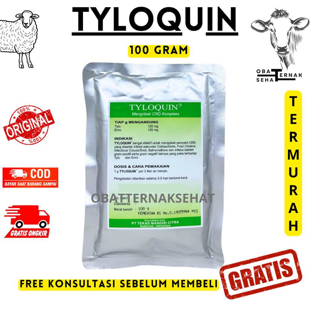 TYLOQUIN 100 GRAM - Obat Ayam Ampuh untuk Ngorok Cekrek CRD Coryza Snot Kolibasillosis - tmc
