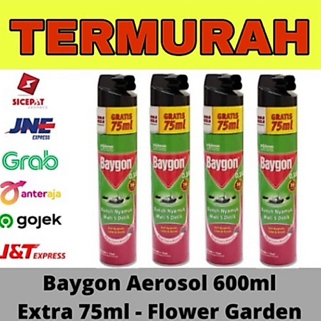 4 PCS BAYGON JUMBO BAYGON AEROSOL ISI 600+75 ML HARGA PALING MURAH FLOWER GARDEN ANTI NYAMUK PENGUSI