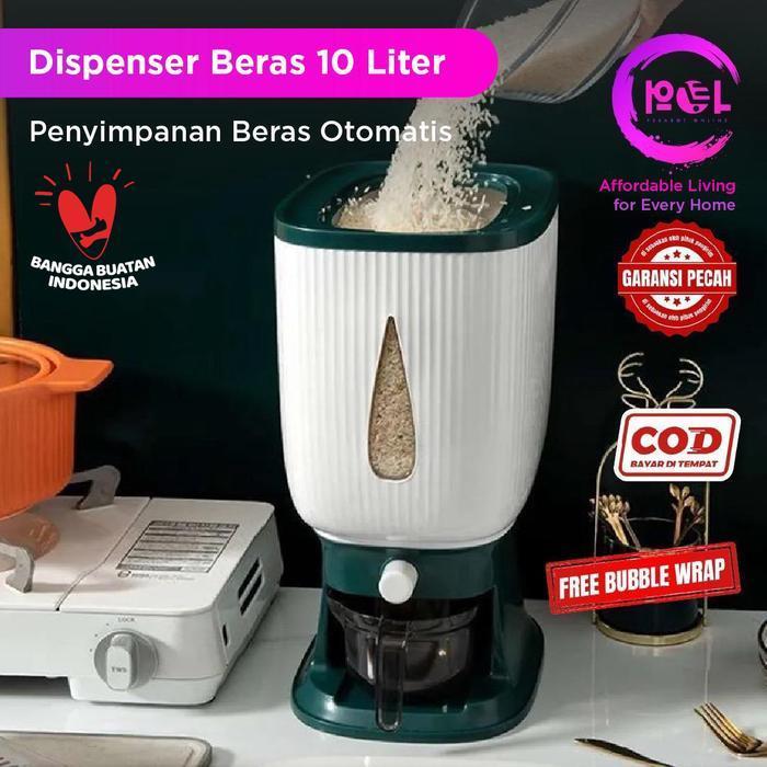 [POL] COD Dispenser Beras Modern 10L | Tempat Penyimpanan Beras Dengan Wadah Pengering | Rice Box Fo