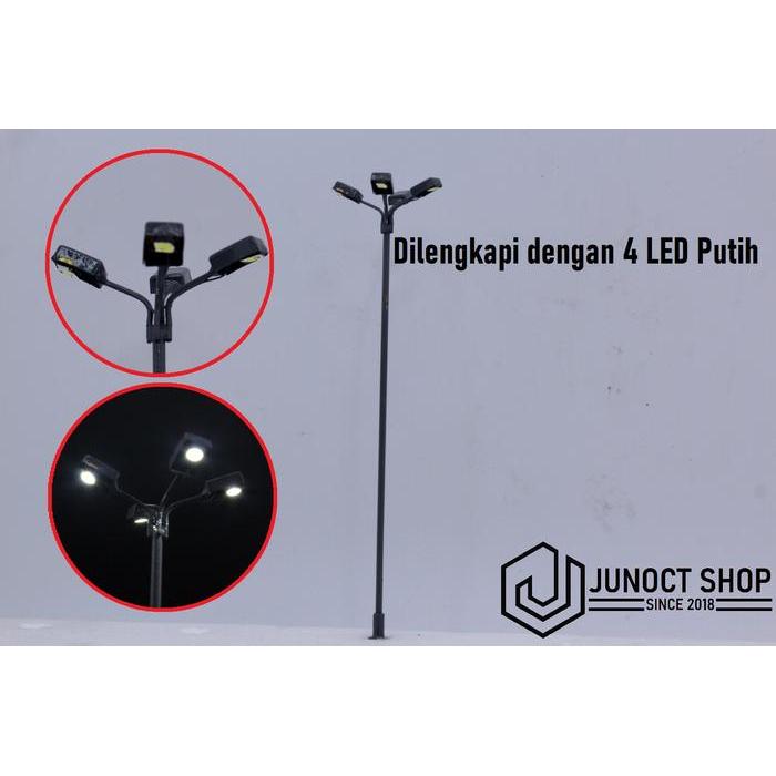 Miniatur Maket Lampu Taman Tinggi 4 LED Tiang Sorot Lapangan Stadion