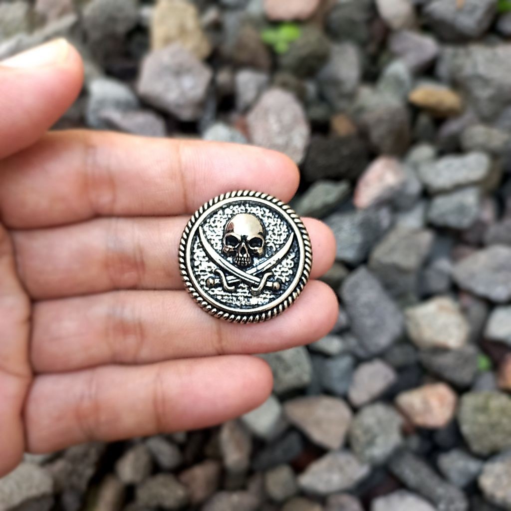 Silver Color Skull Sword Pirates Pattern Coin Button Screwback Concho | Leather Craft Accessories