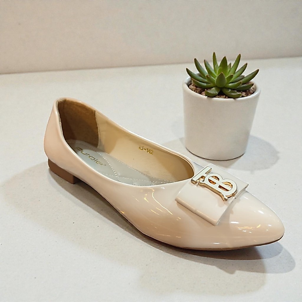 Sepatu Flat Wanita – Purple RJ-142 Krem | Flat Shoes | Elegan & Nyaman