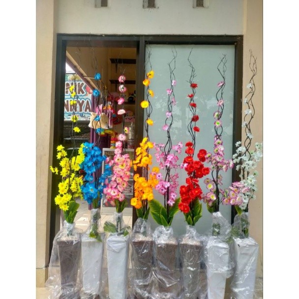 BUNGA HIAS RUANGAN LENGKAP POT BATU // BUNGA HIAS ARTIFICIAL PLASTIK IMPORT DEKORASI SUDUT RUANGAN T