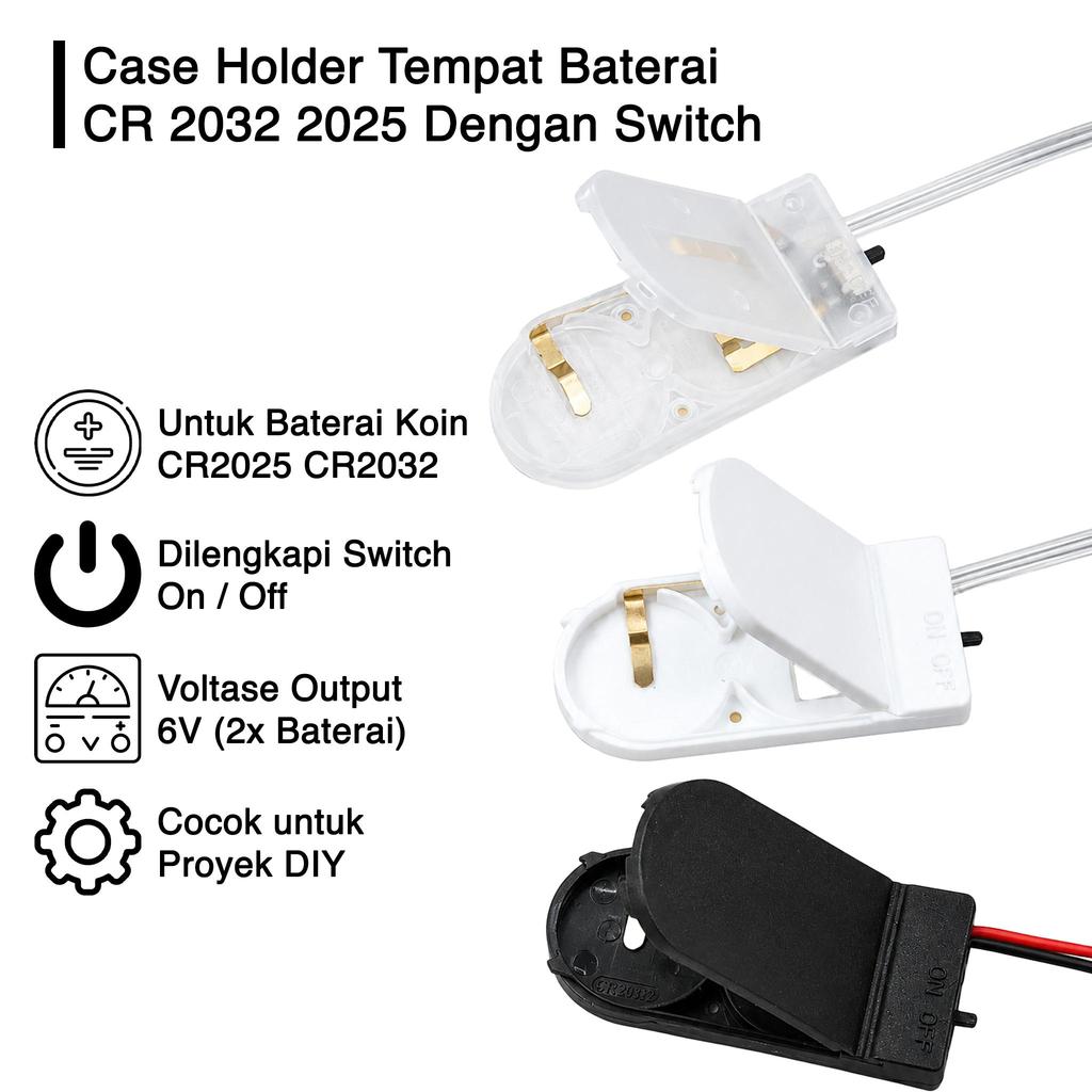 CR2032 CR2025 Battery Holder Case Kotak Tempat Baterai Batre Kancing Coin Koin 1x 2x 1 2 Slot 3V 6V 