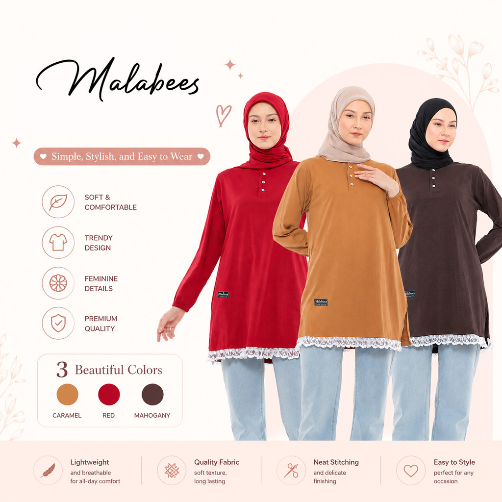 Tunik Wanita Muslim Lengan Panjang Busui Berkancing Renda Bawah Casual Hijab Friendly Anti Nerawang