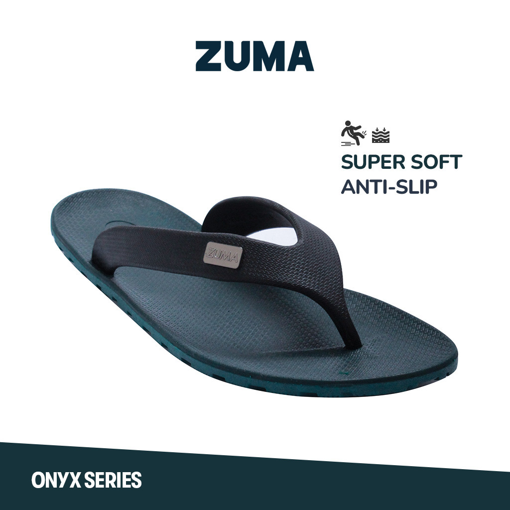 Zuma Men Onyx Black Turquoise Sandal Jepit Pria Karet Empuk Kekinian Anti Slip