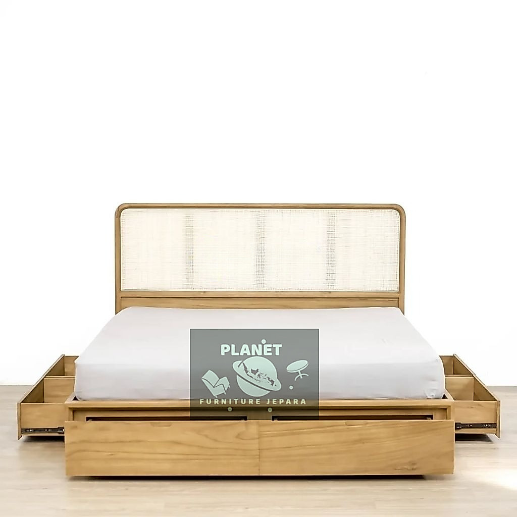 dipan minimalis kayu jati dipan kayu jati kombinasi rotan dipan laci dipan 180 x 200