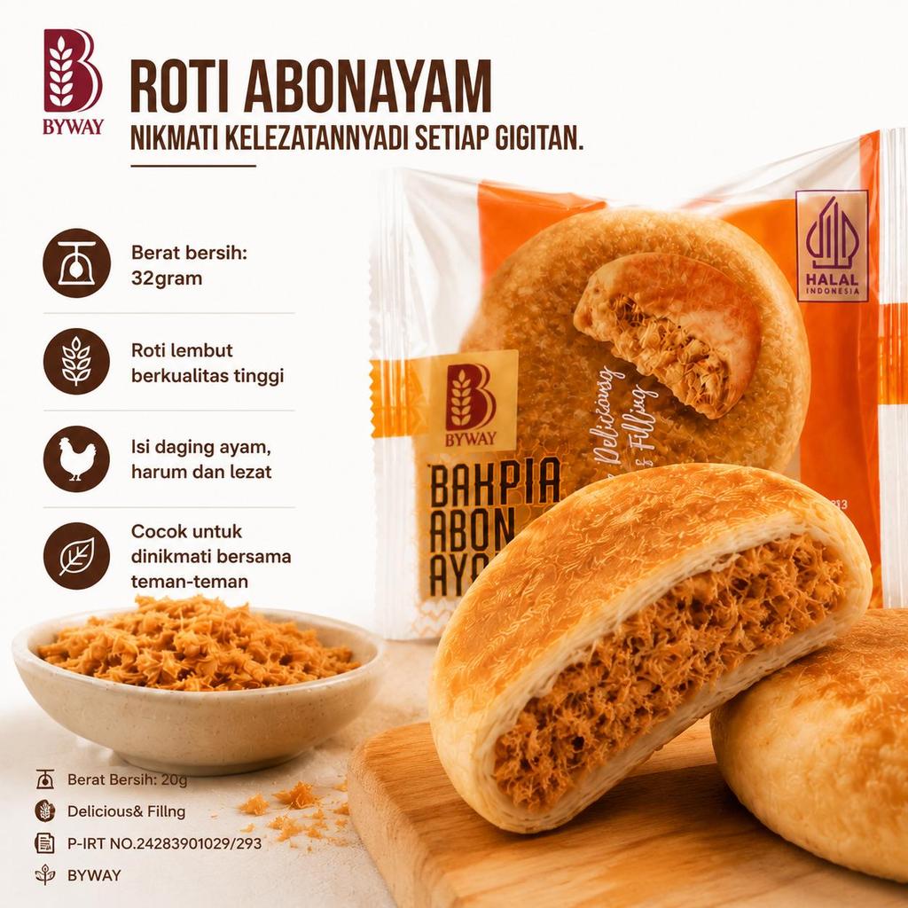 BYWAY Bakpia Abon Ayam – Si Lembut dengan Isi Gurih Melimpah Halal, Tanpa Pengawet,  Ada 10pcs dan 6