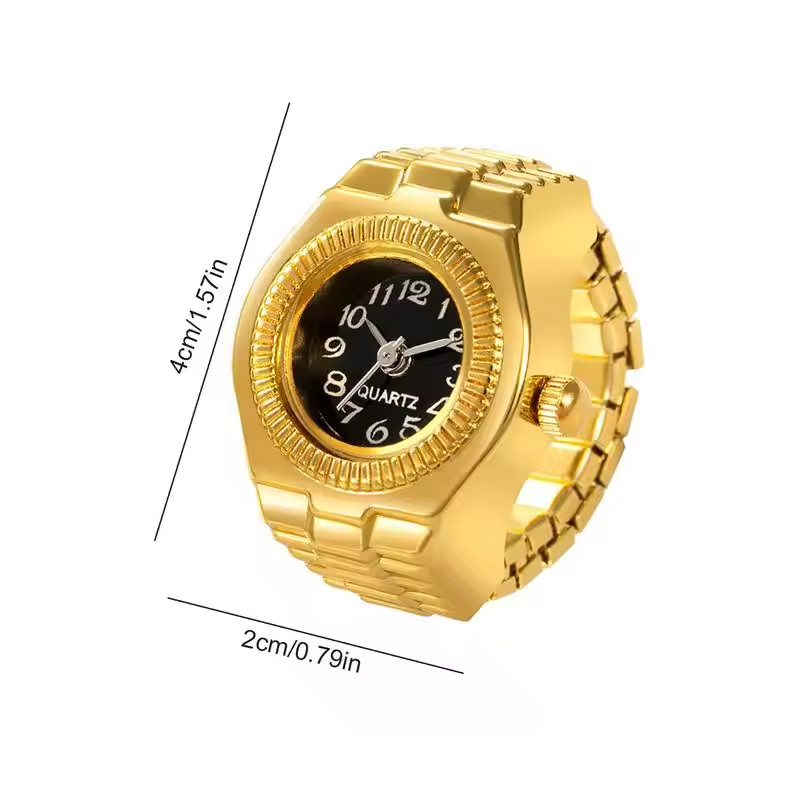 Hot Deals Jam Tangan Cincin Pasangan Warna Emas Jam Perhiasan Retro Quartz Watch Ring Untuk Wanita