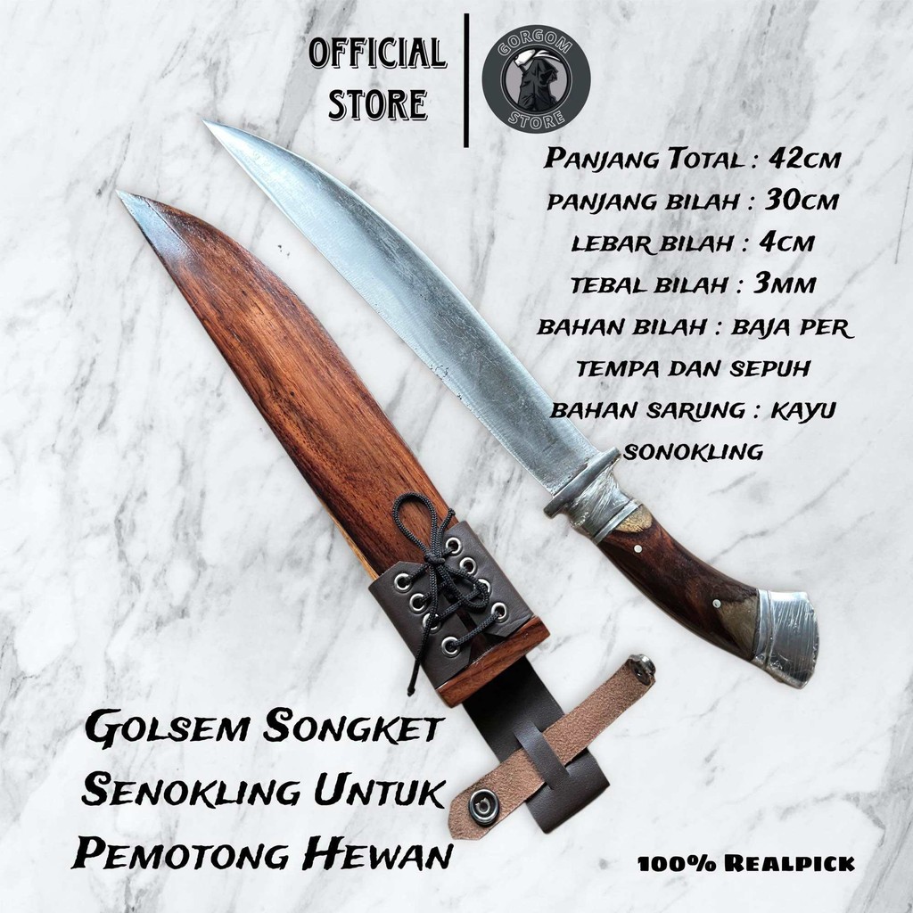 GJ Golok Sembelih Ki Atep Baja Per Asli Super Tajam Pisau Daging Panjang - Gorgom Store asli cibatu