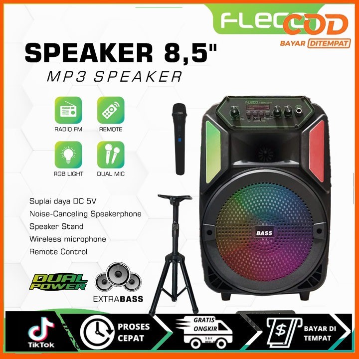 SERBA COD Speaker Bluetooth Protable 8'5 Inch Fleco F-8608 Plus Mic Karaoke Super Bass / Speaker Sal