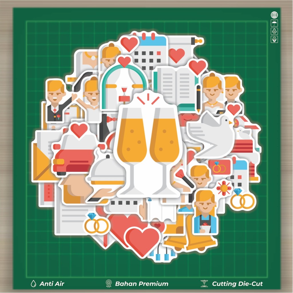 

HOT 50 PCS STIKER Stikeri Ikon Wedding Party [Pesta Pernikahan] Stiker Fashion Cars Decal Dingin Kartu Album Custom Vinyl Anti Air- Sticker Aesthetic Buku Journal Koper Casing HP Tablet Laptop Helm Motor Botol Minum
